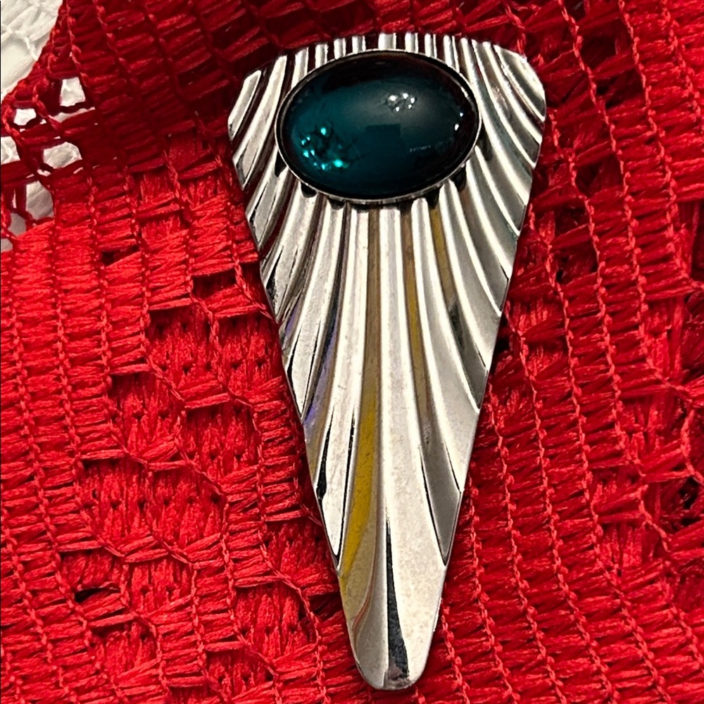 Silver Brooch with Teal / Green Stone